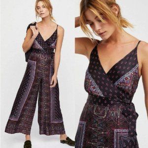 36. Free People Cabbage Rose Bandana Print Satin Wide Leg Jumpsuit